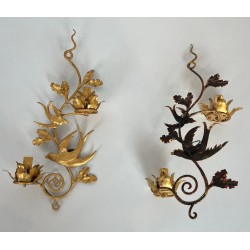 Pair of Gilded Metal Bird Wall Sconces in the Taste of Maison Baguès | French Work, circa 1970