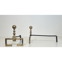 Pair of Neoclassical Style Brass Andirons, French Work, Circa 1900