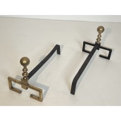 Pair of Neoclassical Style Brass Andirons, French Work, Circa 1900