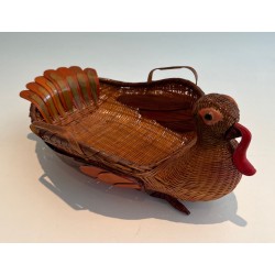 Rattan Turkey Vide-Poche, French Work, Circa 1950