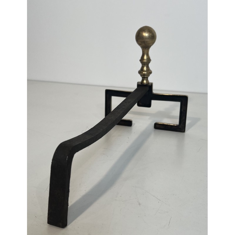 Pair of Neoclassical Style Brass Andirons, French Work, Circa 1900