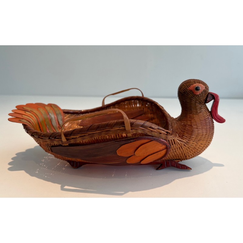 Rattan Turkey Vide-Poche, French Work, Circa 1950