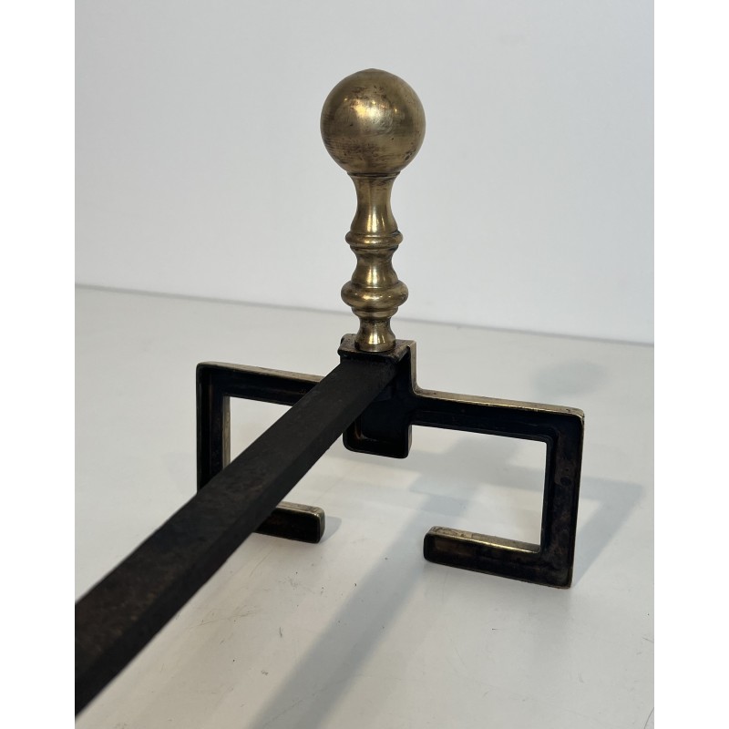 Pair of Neoclassical Style Brass Andirons, French Work, Circa 1900