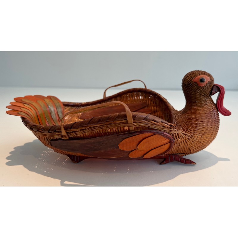 Rattan Turkey Vide-Poche, French Work, Circa 1950