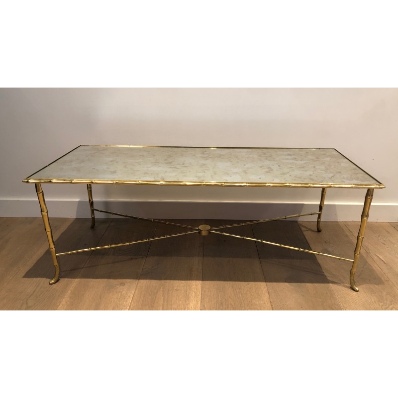 Faux-Bamboo Brass Coffee Table by Maison Baguès, French Work, Circa 1940