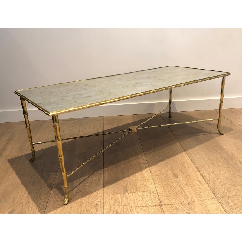 Table Basse en Bronze Façon Faux-Bambou de la Maison Baguès, Travail Français, Vers 1940