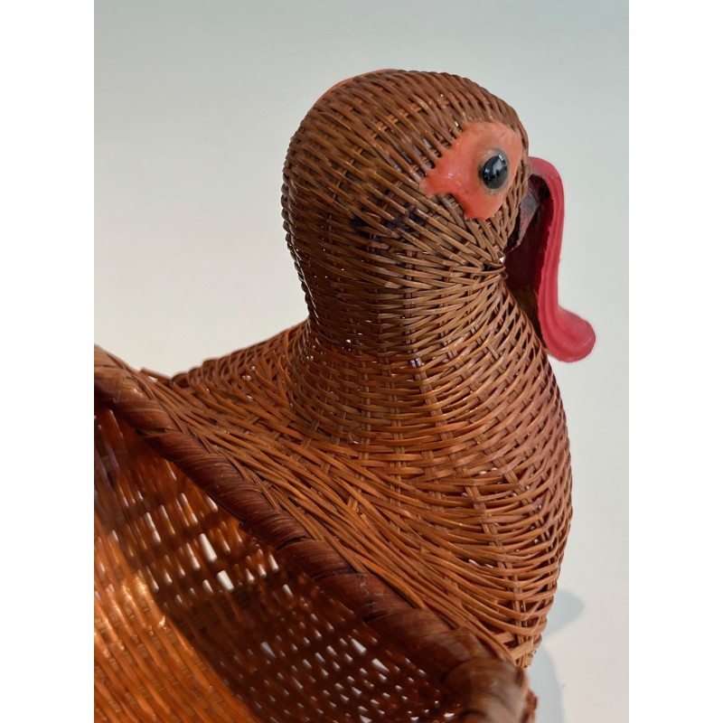 Rattan Turkey Vide-Poche, French Work, Circa 1950
