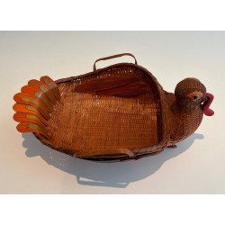 Rattan Turkey Vide-Poche, French Work, Circa 1950