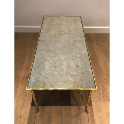 Table Basse en Bronze Façon Faux-Bambou de la Maison Baguès, Travail Français, Vers 1940