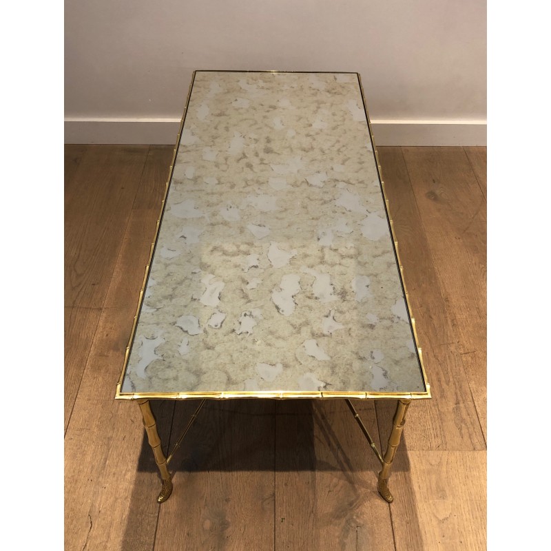 Table Basse en Bronze Façon Faux-Bambou de la Maison Baguès, Travail Français, Vers 1940