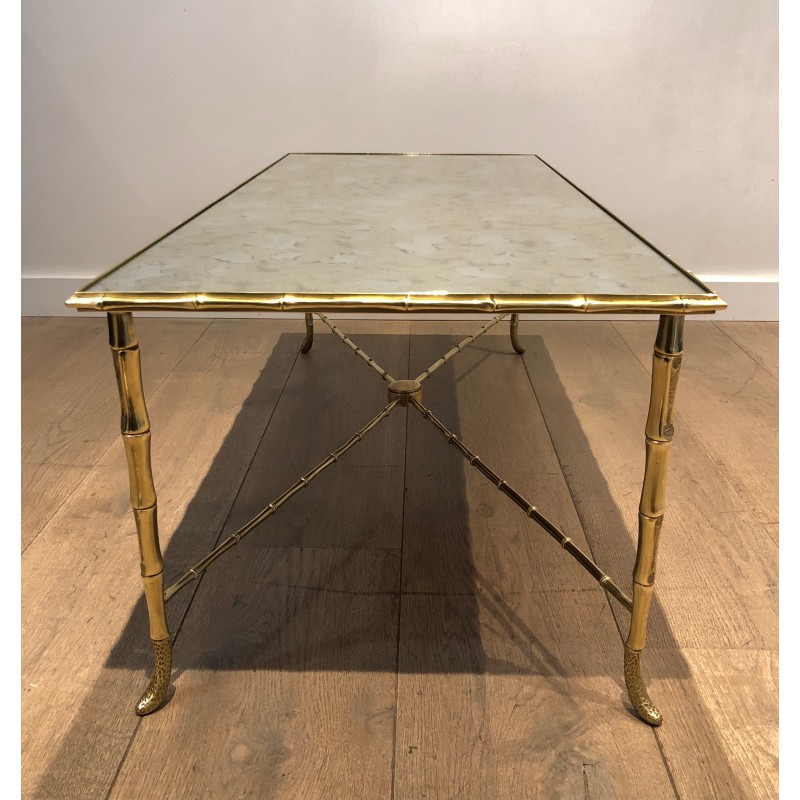 Table Basse en Bronze Façon Faux-Bambou de la Maison Baguès, Travail Français, Vers 1940