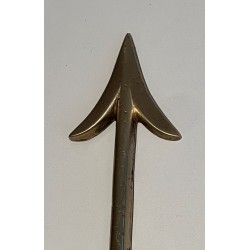Pair of Empire Bronze Arrow Wall Sconces, Sun King Effigy, by Lucien Gau | circa 1950
