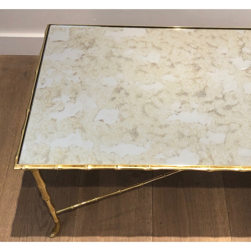 Table Basse en Bronze Façon Faux-Bambou de la Maison Baguès, Travail Français, Vers 1940