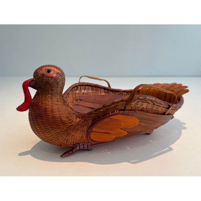 Rattan Turkey Vide-Poche, French Work, Circa 1950