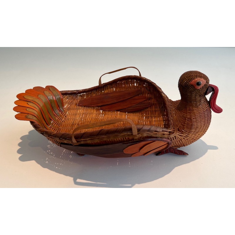 Rattan Turkey Vide-Poche, French Work, Circa 1950