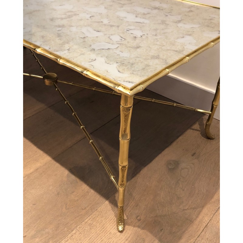 Table Basse en Bronze Façon Faux-Bambou de la Maison Baguès, Travail Français, Vers 1940