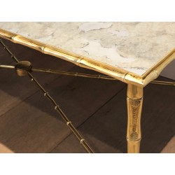 Table Basse en Bronze Façon Faux-Bambou de la Maison Baguès, Travail Français, Vers 1940