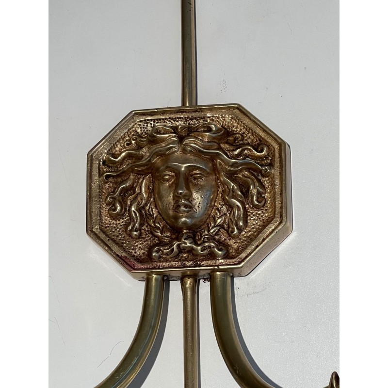 Paire d'Appliques Bronze Empire aux Flèches, Effigie Roi Soleil, Lucien Gau | vers 1950