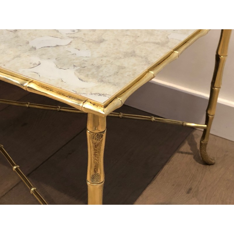 Table Basse en Bronze Façon Faux-Bambou de la Maison Baguès, Travail Français, Vers 1940
