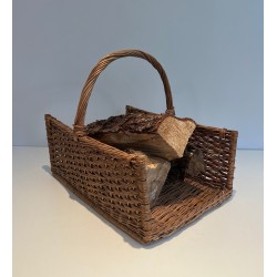 Rattan Log Holder, French Work, Circa 1970