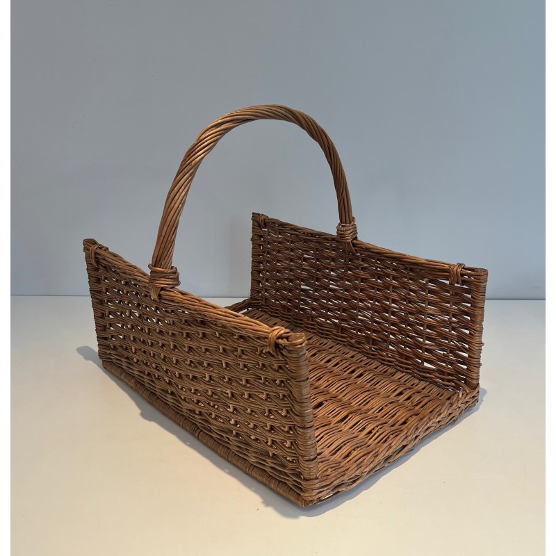 Rattan Log Holder, French Work, Circa 1970