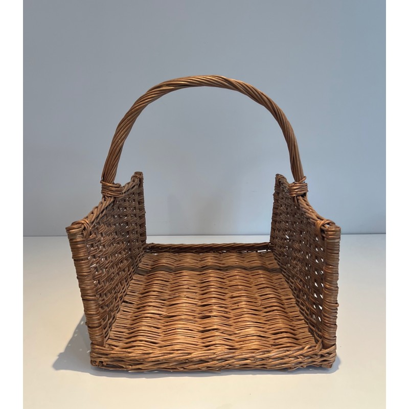 Rattan Log Holder, French Work, Circa 1970