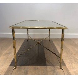 Table Basse en Bronze Façon Faux-Bambou de la Maison Baguès, Travail Français, Vers 1940