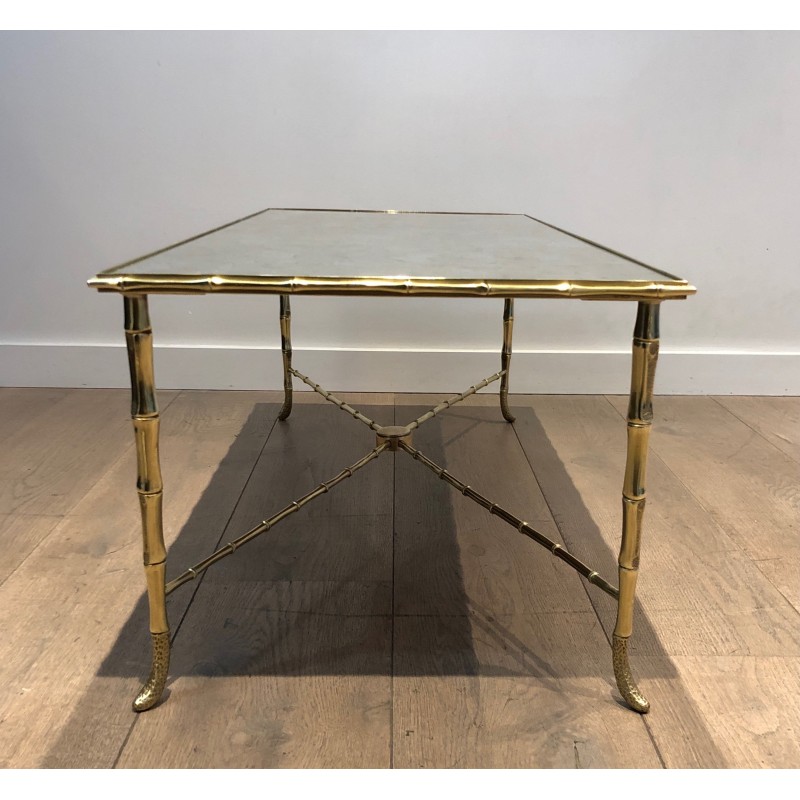 Table Basse en Bronze Façon Faux-Bambou de la Maison Baguès, Travail Français, Vers 1940
