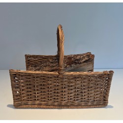 Porte-Bûches en Rotin, Travail Français, Vers 1970