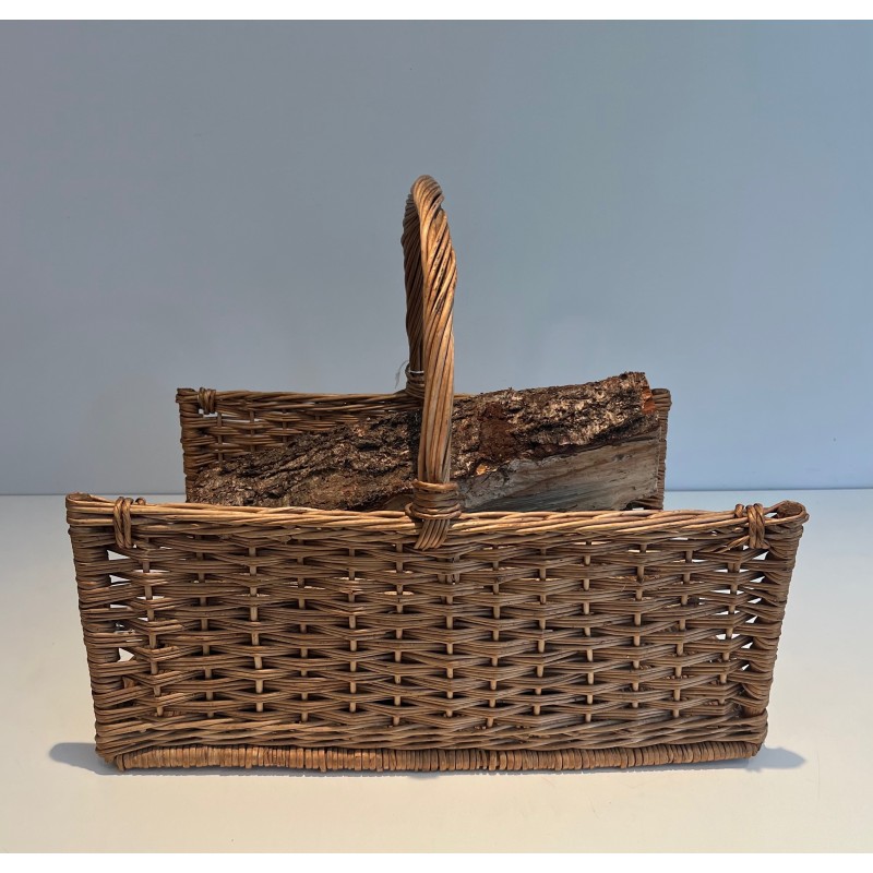 Rattan Log Holder, French Work, Circa 1970