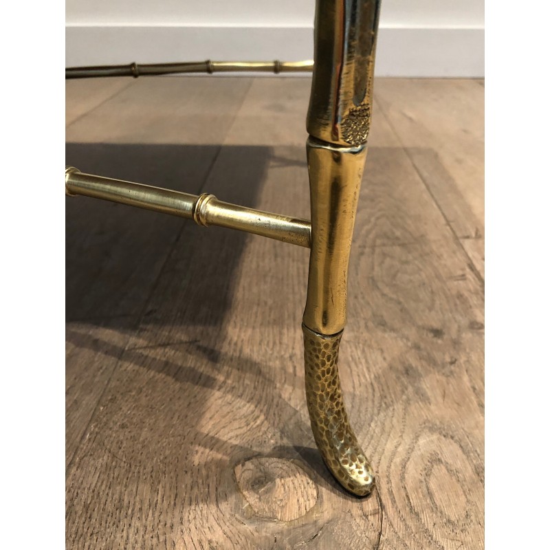 Table Basse en Bronze Façon Faux-Bambou de la Maison Baguès, Travail Français, Vers 1940