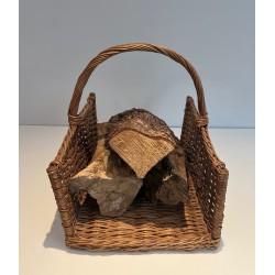 Rattan Log Holder, French Work, Circa 1970