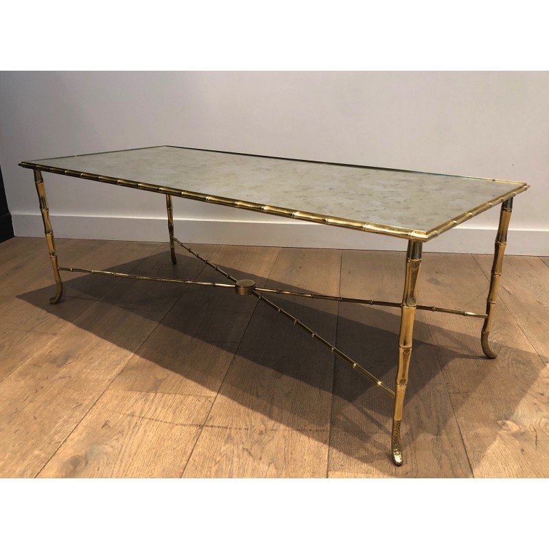 Faux-Bamboo Brass Coffee Table by Maison Baguès, French Work, Circa 1940