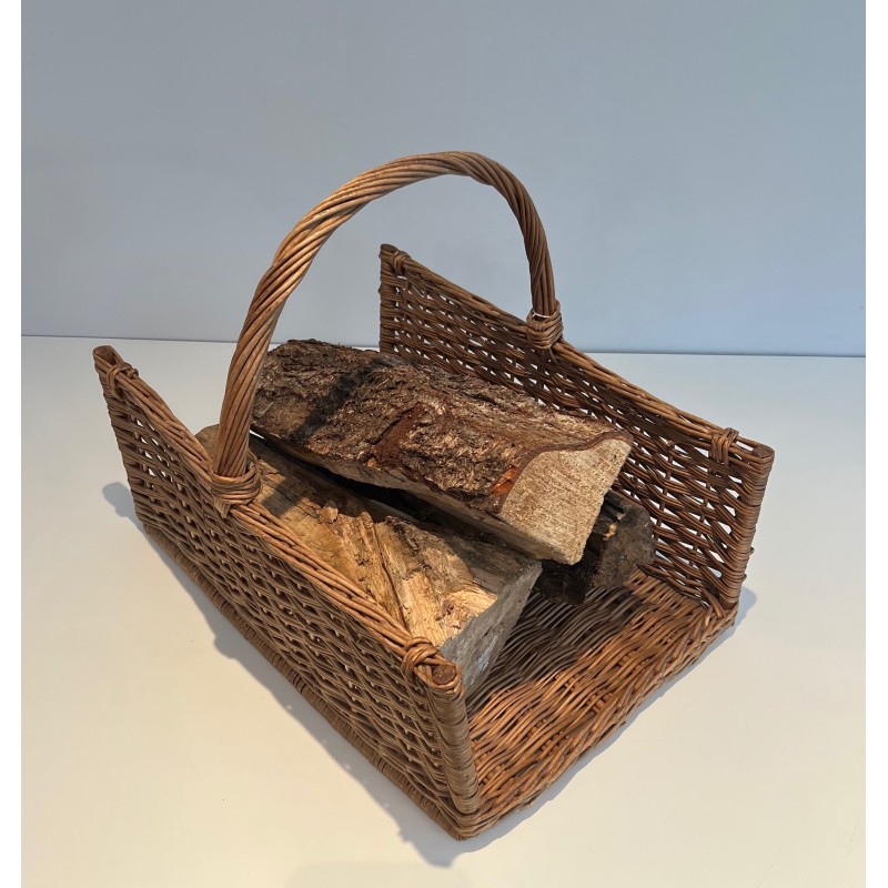 Rattan Log Holder, French Work, Circa 1970