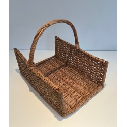 Porte-Bûches en Rotin, Travail Français, Vers 1970