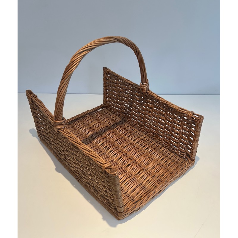 Rattan Log Holder, French Work, Circa 1970