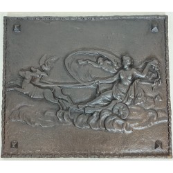 Cast Iron Fireback Depicting Diana, Goddess of the Hunt on her Chariot, French Work, Circa 1900