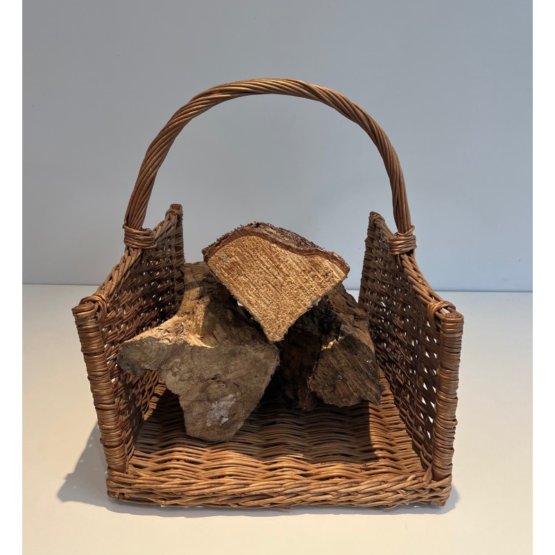 Rattan Log Holder, French Work, Circa 1970