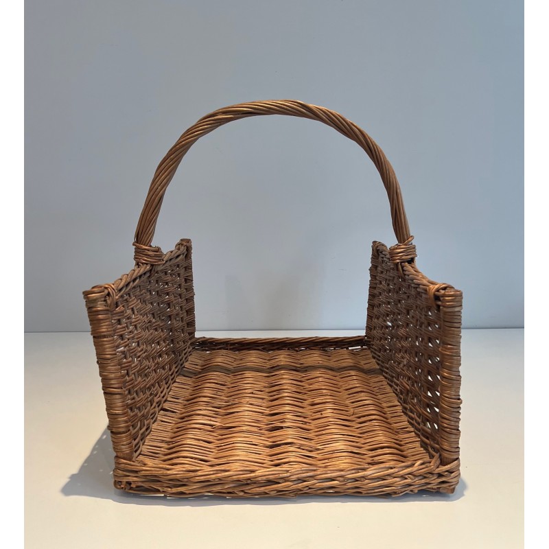 Porte-Bûches en Rotin, Travail Français, Vers 1970