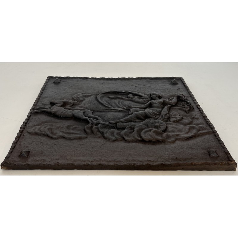Cast Iron Fireback Depicting Diana, Goddess of the Hunt on her Chariot, French Work, Circa 1900