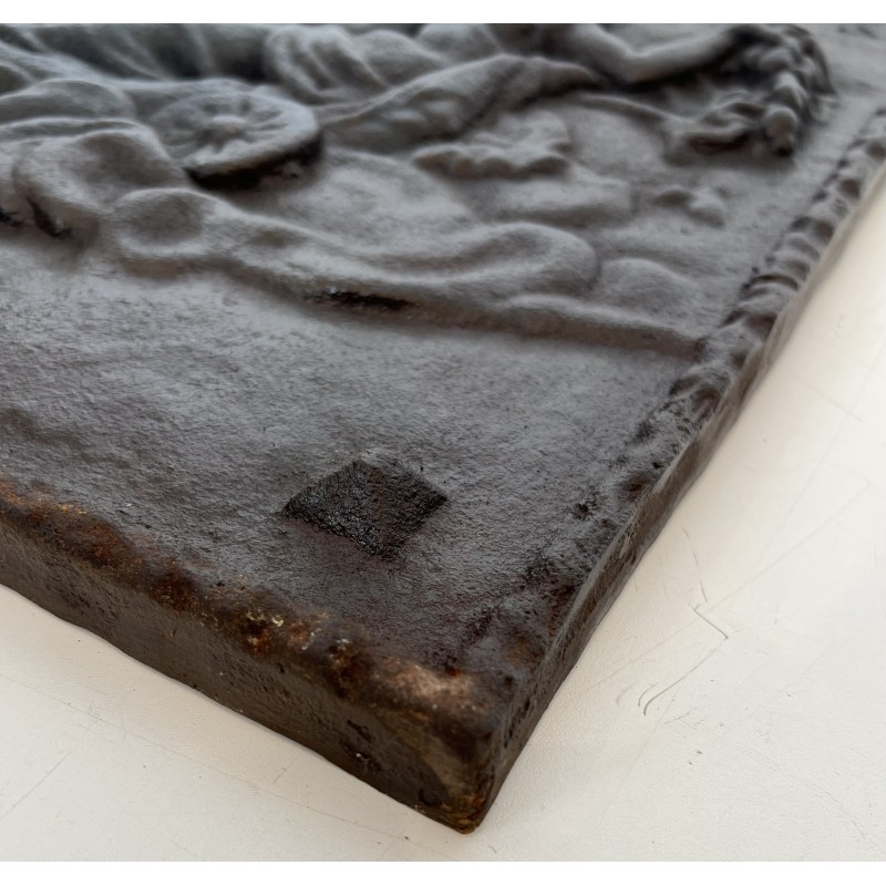 Plaque de Cheminée en Fonte Représentant Diane, Déesse de la Chasse sur son Char, Travail Français, Vers 1900