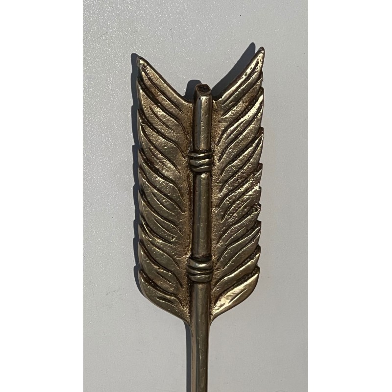 Pair of Empire Bronze Arrow Wall Sconces, Sun King Effigy, by Lucien Gau | circa 1950