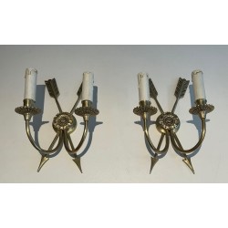 Paire d'Appliques Aux Flêches Croisées en Bronze