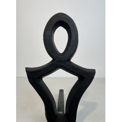 Pair of Modernist Cast Iron and Wrought Iron Andirons by Raymond Subes, French Work, Circa 1940