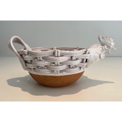 Ceramic Fruit Bowl in the Form of a Hen, French Work, Circa 1970