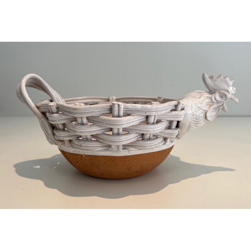 Ceramic Fruit Bowl in the Form of a Hen, French Work, Circa 1970