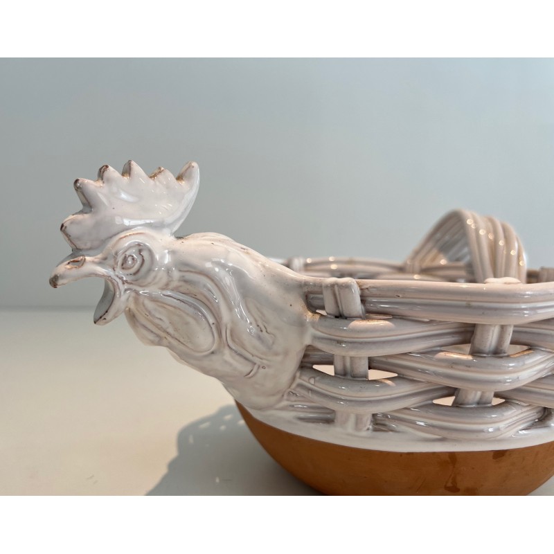 Ceramic Fruit Bowl in the Form of a Hen, French Work, Circa 1970