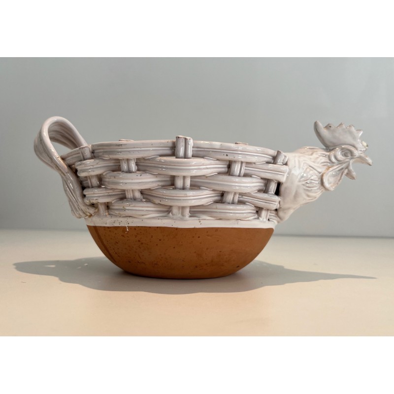 Ceramic Fruit Bowl in the Form of a Hen, French Work, Circa 1970