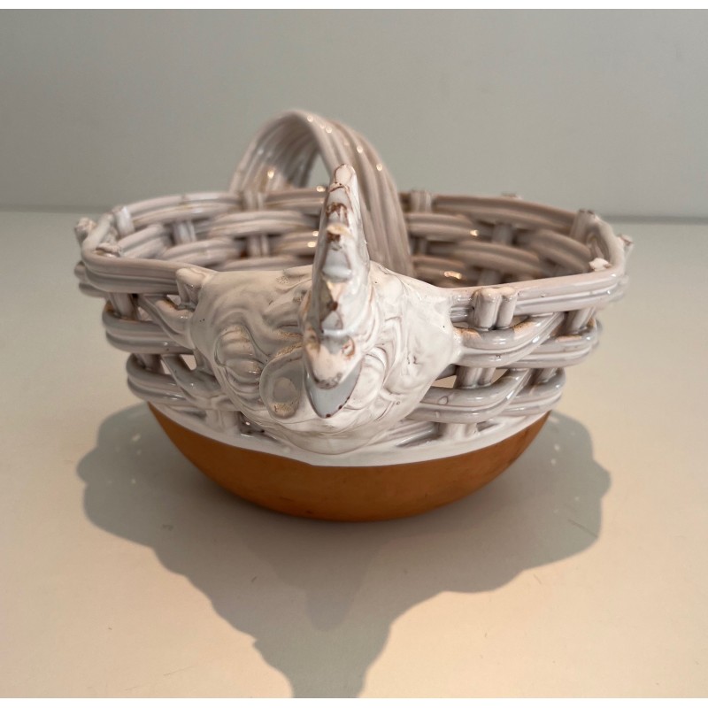 Ceramic Fruit Bowl in the Form of a Hen, French Work, Circa 1970
