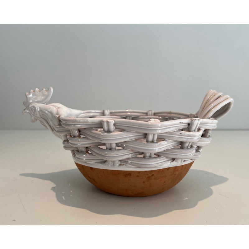 Ceramic Fruit Bowl in the Form of a Hen, French Work, Circa 1970